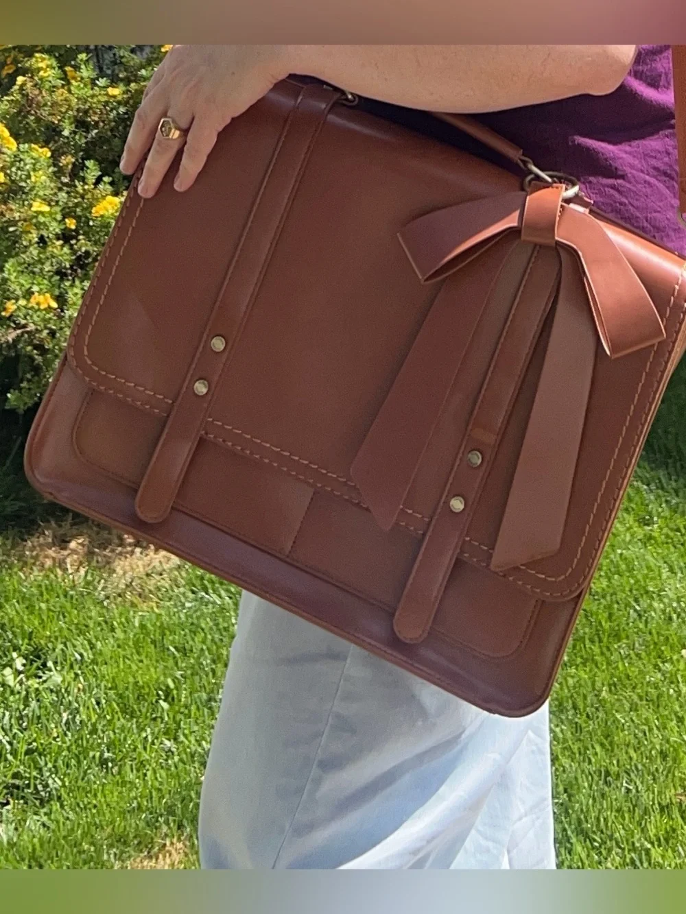 Ecosusi Brown Bow Laptop Bag Vegan Leather With Matching Organizer Folder